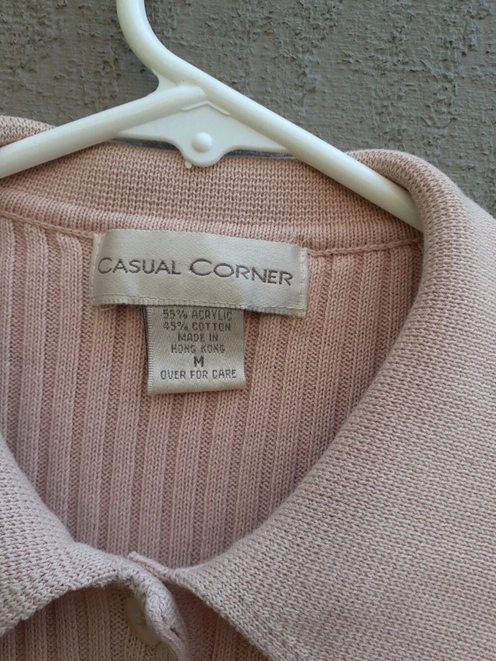 Vtg 90s Casual Corner Ribbed Button Top Pale Pink Stretchy Sexy Sweater Polo S/M - Picture 8 of 13